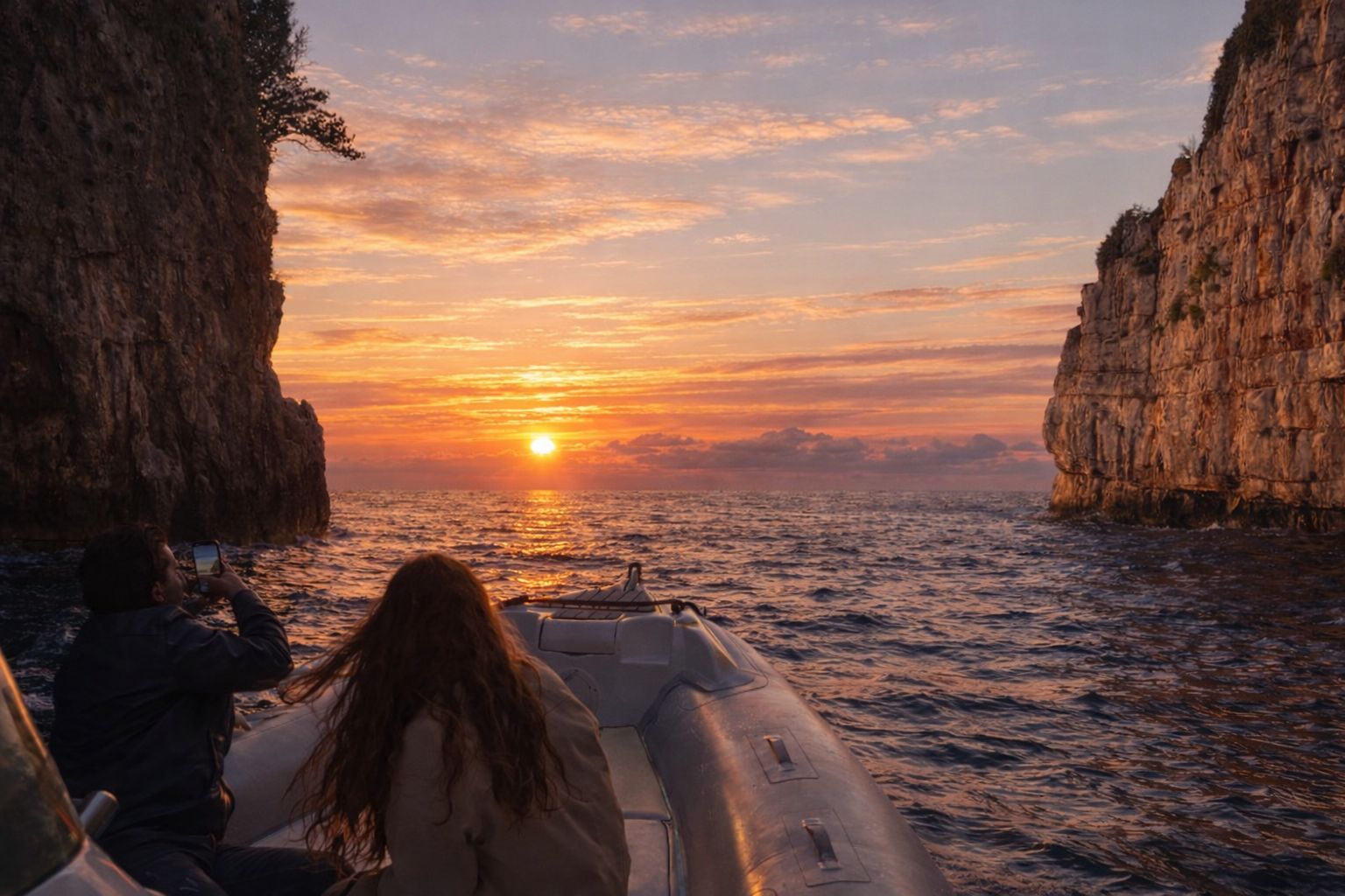 Vlorë: Schnellboot-Tour bei Sonnenuntergang zur Haxhi-Ali-Höhle mit Wein