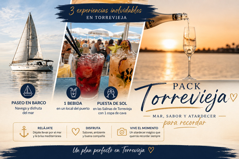 3x1 Torrevieja Pack - Cruise Tour + Drink at the Cruise Port + Sunset at the Salinas 2x1 Pack: Cruise Tour with Swim in the Sea + 30-Minute Jet Ski