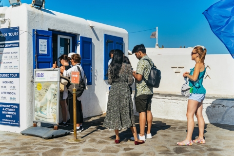 Vanuit Mykonos: rondleiding door Delos, met tickets met voorrangstoegangPrivé groepsrondleiding in het Frans