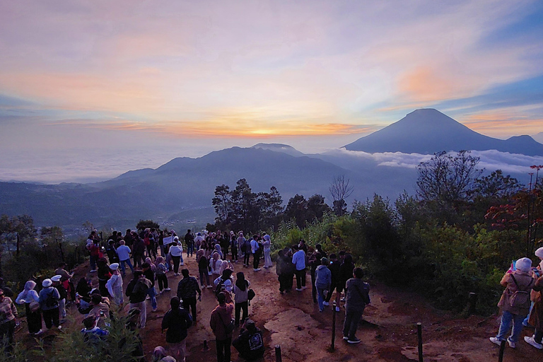 Viagem ao nascer do sol dourado no planalto de Dieng Sikunir com guia