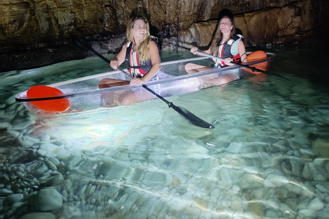 Pula: Cueva Puesta de Sol/ Tour nocturno en Kayak Transparente