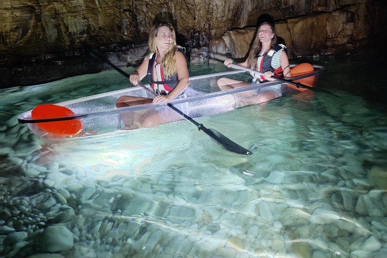 Pula: Cueva Puesta de Sol/ Tour nocturno en Kayak Transparente