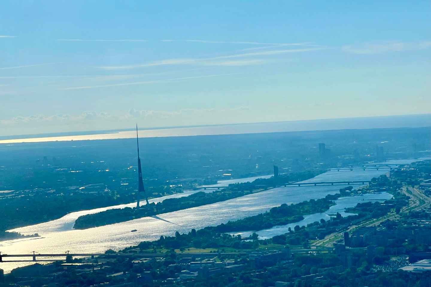 Airplane flight over Riga or Latvia