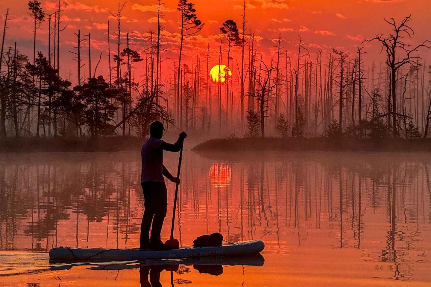 Frá Riga: Sólarupprás SUP ferð með akstur að Cenas Tīrelis