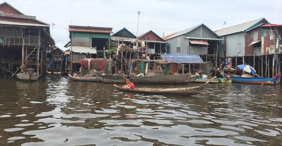 Tonle Sap lake Sunset and floating village, Kompung Phluk