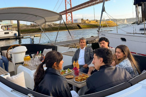 Lisbon Sunset Luxury Boat Vibes with Drinks & Pizza Lisbon Luxury Cozy Cruise with Drinks & Pizza