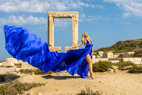 Sesión de fotos con vestido volador de Naxos