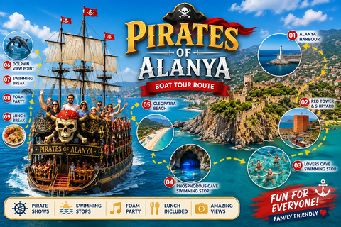 Pirates Of Alanya Boat Cruise with Lunch & Soft Drinks with Meeting point