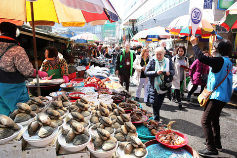 Busan : Croisière commentée au coucher du soleil à Jagalchi et visite nocturne du marché