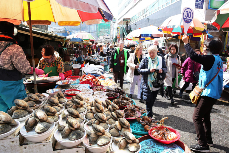 Busan : Croisière commentée au coucher du soleil à Jagalchi et visite nocturne du marché