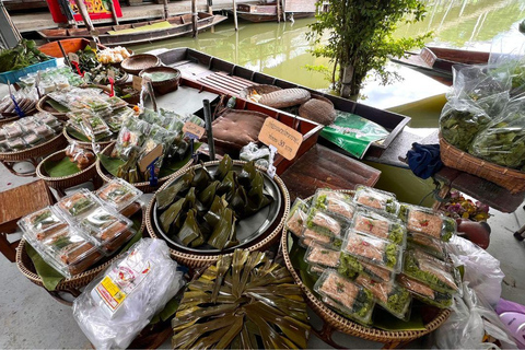 3 heures de visite privée du marché flottant de Bangkok en bateau plat