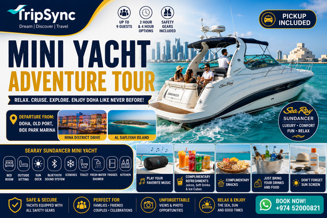 Qatar Private Yacht Cruise to Al Safliyah Island with Pickup