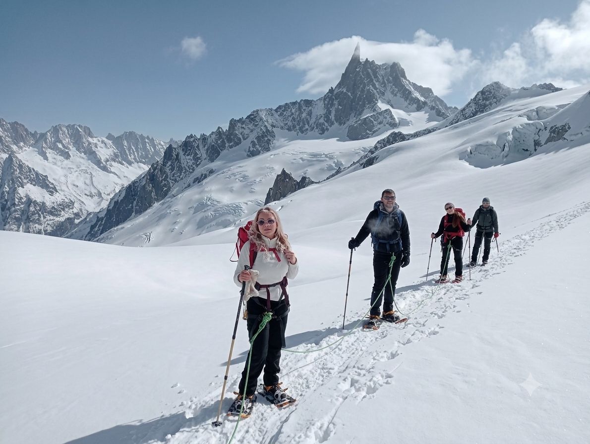 Courmayeur: Mont-Blanc-Gletscher-Schneeschuh-Tour mit Guide
