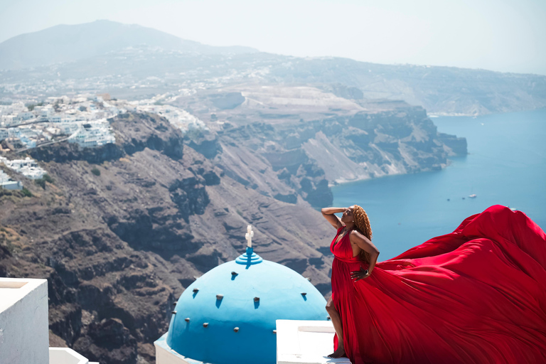 Flying dress Photoshoot in Santorini with Hotel Pickup