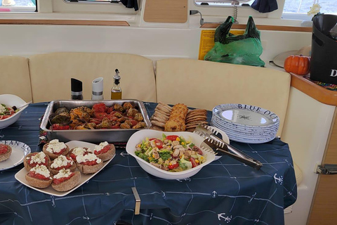 Balos: Catamaran Shared Sailing Cruise with lunch and drinks Balos: Catamaran SUNSET Shared Sailing Cocktail Cruise