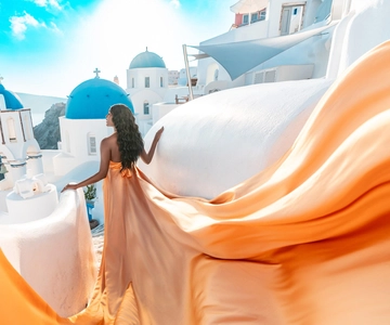 Santorini: Oia Flying Dress Photoshoot
