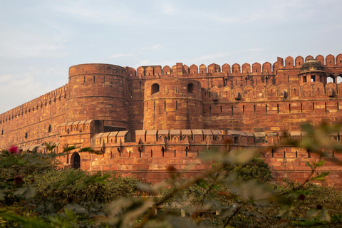 From Delhi: Sunrise Taj Mahal & Agra Fort Day Trip by AC Car Tour Guide Services Only