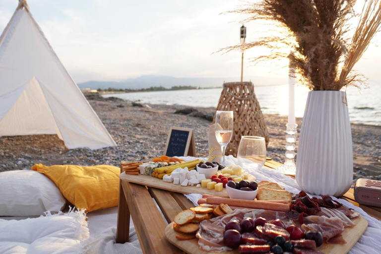 Romantic picnic in Corinth by the sea