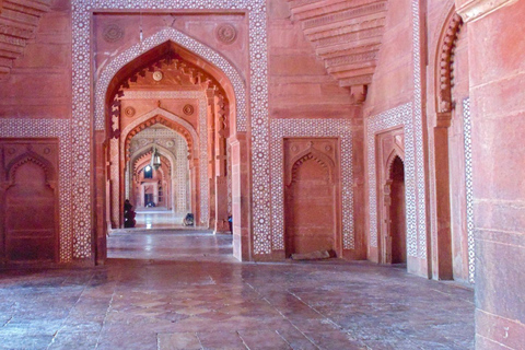 From Delhi: Sunrise Taj Mahal & Agra Fort Day Trip by AC Car Tour Guide Services Only