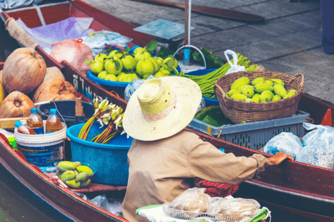 Desde Bangkok: Tour de un día completo por los Mercados Flotantes y del Tren de DamneonTour privado con guía-conductor-conocedor y 1 h de paseo en barco