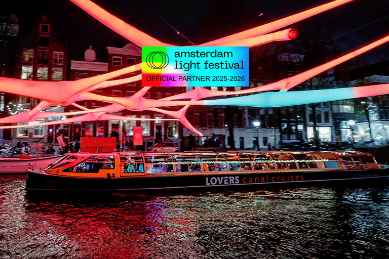Amsterdam Light Festival Warm Boat Cruise + Optional Drinks Light Festival Canal Cruise from Central Station
