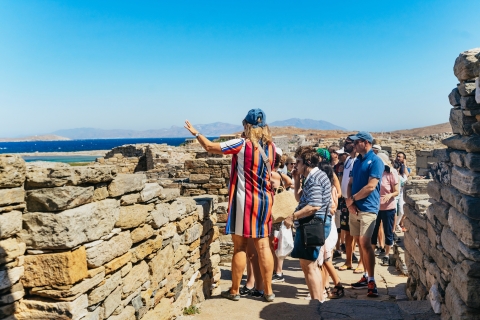 Ab Mykonos: Tour nach Delos mit Tickets ohne AnstehenTour auf Französisch mit Hotelabholung