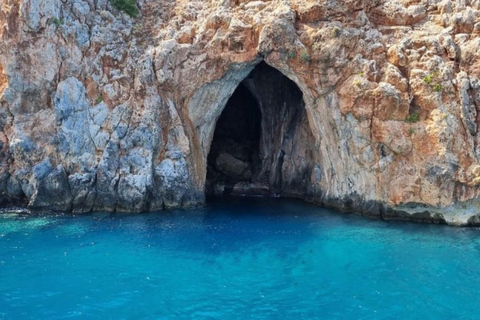 From Chania: Souda Bay Cruise, Sea Caves & Marathi Beach