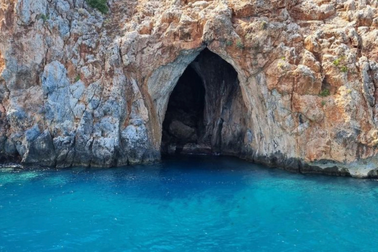 From Chania: Souda Bay Cruise, Sea Caves & Marathi Beach