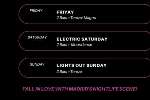 Madrid : Découvrez les joyaux nocturnes de MadridMadrid : Tournée des bars avec shots et entrée en boîte de nuit