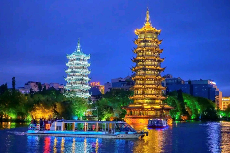 Guilin: Two Rivers and Four Lakes Night Cruise(Opt Guide) Sun‑Moon Twin‑Towers Vessel Night Cruise Ticket