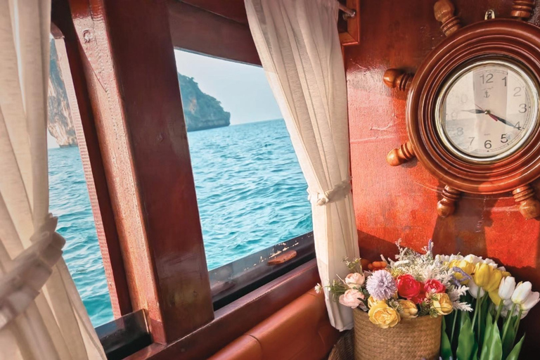 Krabi: Luxury Vintage Wooden Boat Cruise With Island Hopping Private: One day 4 Islands Tour
