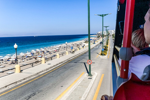 Rodas: recorrido turístico en autobús turístico con paradas libresAutobús rojo turístico de Rodas con paradas libres