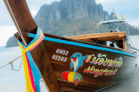 Krabi : Tour privé en bateau à longue queue des 4 îles avec visite de grottesVisite d&#039;une demi-journée au coucher du soleil : visite des 4 îles