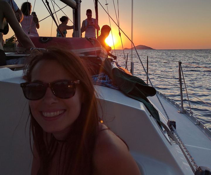 From Kassandra: Sunset Sailing boat tour & swiming stop