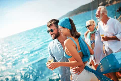 Santorini: Luxury Small Group Catamaran w/ Meal & Open Bar