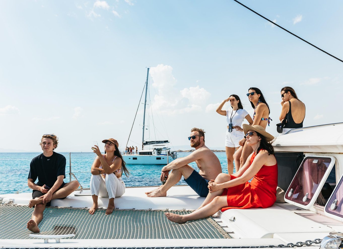 Athen: Riviera Catamaran Cruise med måltid og drikkevarer