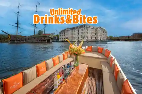 Amsterdam: Crucero de lujo Bebidas ilimitadas y Pequeño bocado