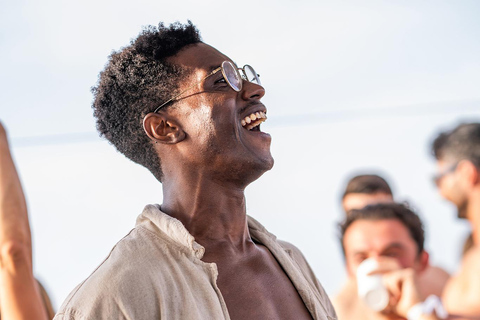 Ibiza: Formentera Sunset Boat Part with Drinks and Food Full Day Pass at Ibiza Boat Club (Early Bird Phase 2)