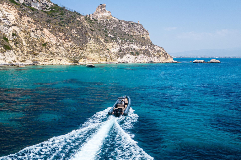 Cagliari: Zodiac Boat Tour, 3-4 SwimStops, Wine & Snorkeling Cagliari: Zodiac Boat Tour, 3-4 Stops, Wine & Snorkeling