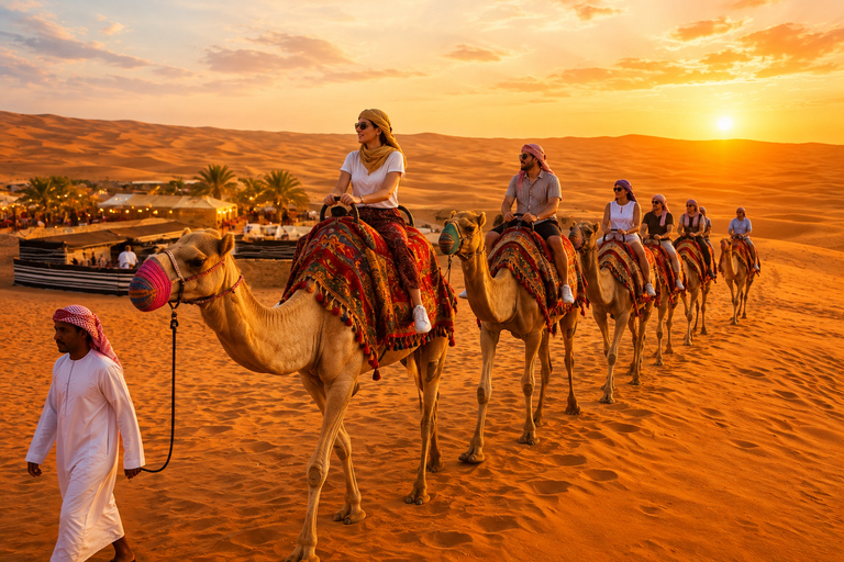 From dubai:Lahbab desert dinner combo tour with guide 5 Star dinner in dessert without dune bashing shared tour