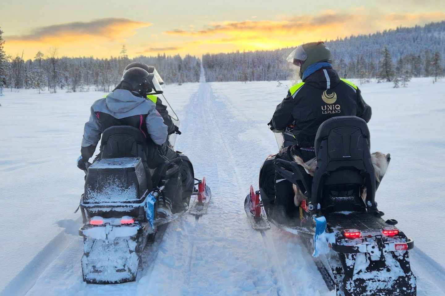 ラップランド プライベート7時間スノーモービルツアー ガイド付き