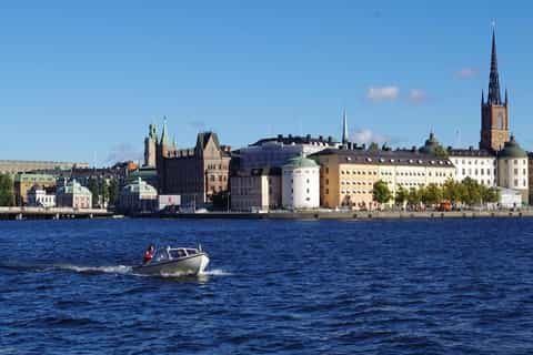 Vasa Museum and Djurgården canal from the water