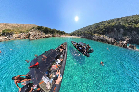 Golem to Grama Bay, Blue Cave & Secret Canyons by Speedboat Tirana/Golem: Grama Bay,Blue Cave & Hidden Bays by Speedboat