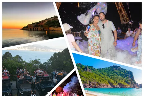 Alanya: Sunset Party Boat, Jeep, Cleopatra Beach & Dinner