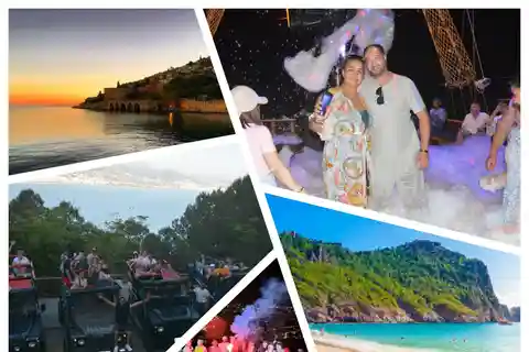 Alanya: Sunset Party Boat, Jeep, Cleopatra Beach & Dinner