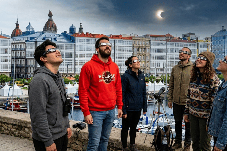 Solar Eclipse in Galicia with Lugo and Roman Wall from Santiago