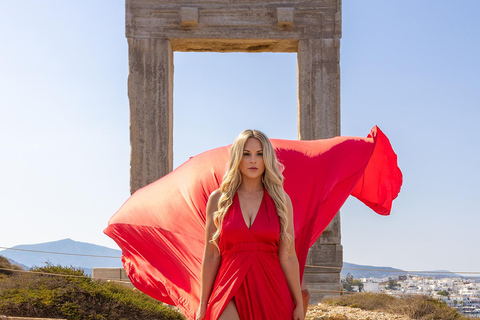 Servizio fotografico con abito volante a Naxos