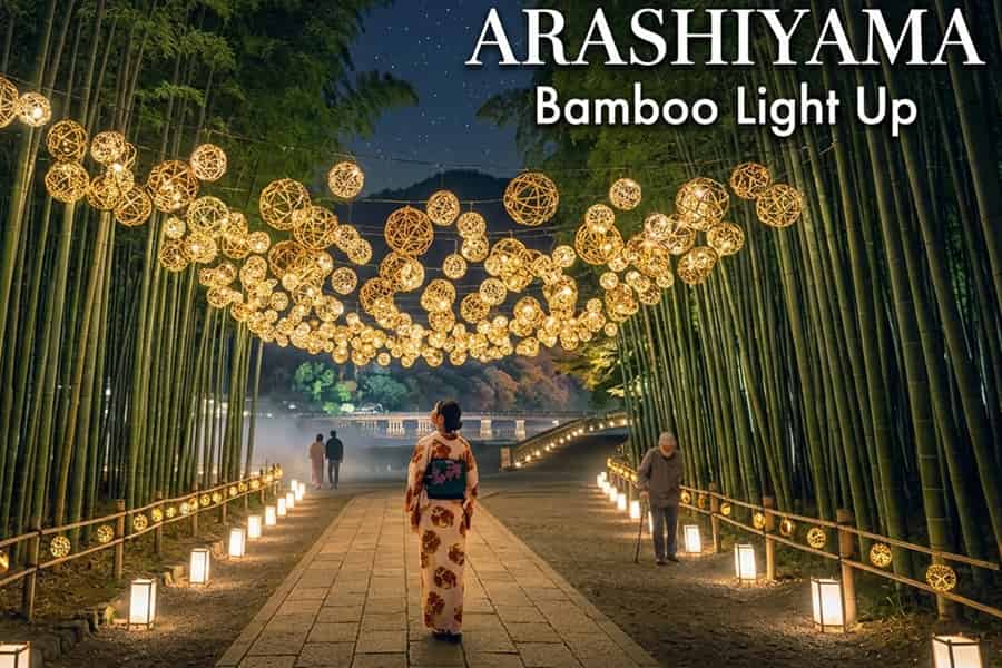 Kyoto: Arashiyama & Eintritt zur saisonalen Bambusbeleuchtung. Foto: GetYourGuide Kyoto: Arashiyama & Eintritt zur saisonalen Bambusbeleuchtung. Foto: GetYourGuide