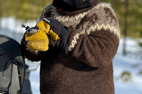 Rovaniemi: giro in slitta trainata da motoslitte con caffè sul fuocoRovaniemi: giro in slitta trainata da motoslitte con caffè davanti al fuoco