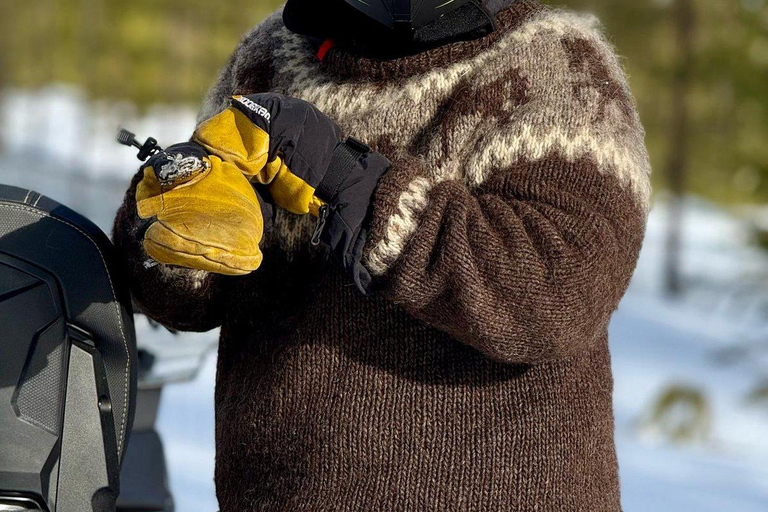 Rovaniemi: giro in slitta trainata da motoslitte con caffè sul fuocoRovaniemi: giro in slitta trainata da motoslitte con caffè davanti al fuoco